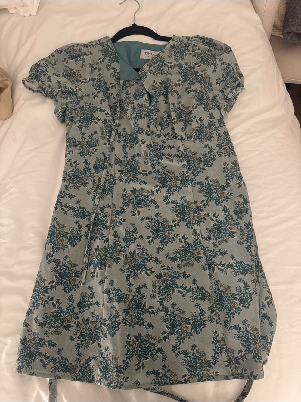 Peppermayo Seafoam Green Floral Puff Sleeve Dress